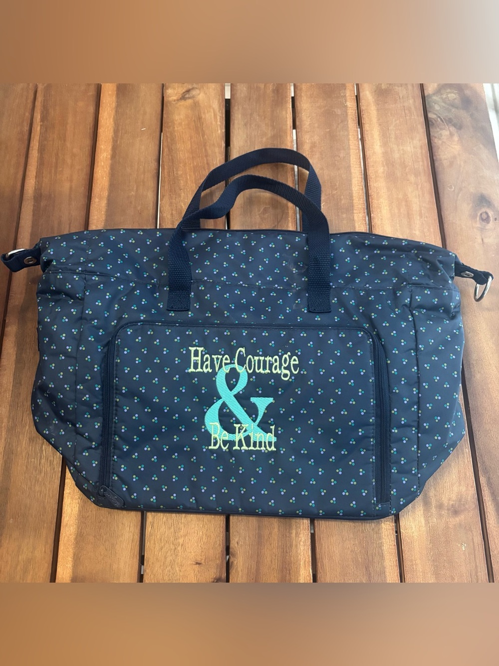 Thirty-One Essentials Carry-All in Dot Trio pattern, custom embroidered, NWOT